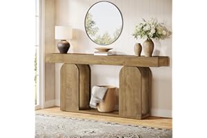 Tribesigns 70.9-Inch Extra Long Sofa Table, Farmhouse Console Tables with Wood Frame and Storage Shelf, 2-Tier Wood Table Behind Couch for Living Room, Hallway, Foyer, Light Brown