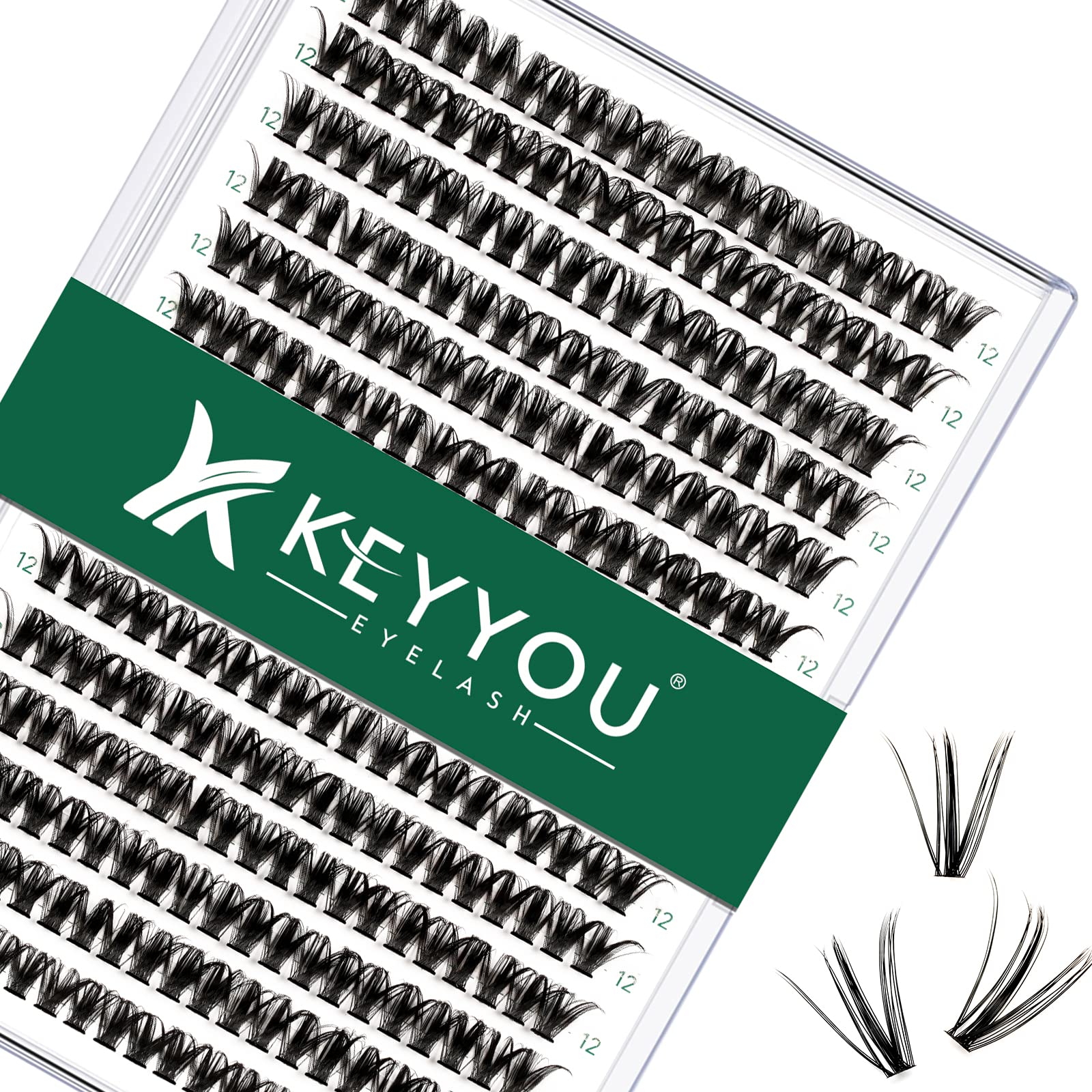 Photo 1 of Lash Clusters 300pcs Individual Lashes 50D 0.07C Curl 12mm DIY Eyelash Extension KEYYOU Large Tray Volume Soft&Natural Cluster Lashes(50D-0.07C,12?