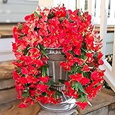 HyeFlora Bougainvillea Artificial Hanging Flowers Plants for Outdoors Decoration, 2pcs Red Fake Flowers Silk Bougainvillea Vines Realistic UV Resistant Faux Flowers for Outside Planters Porch Patio