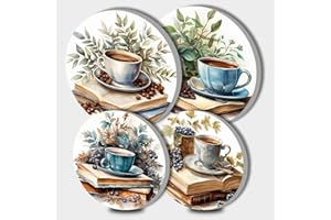 Tucocoo Book and Coffee Watercolor Electric Stove Burner Covers, Set of 4 Round Stove Burner Covers, 8 Inches and 10 Inches, Gas Metal Stove Burner Cover, Foliage Gothic Landscapes Cooktop Decorative