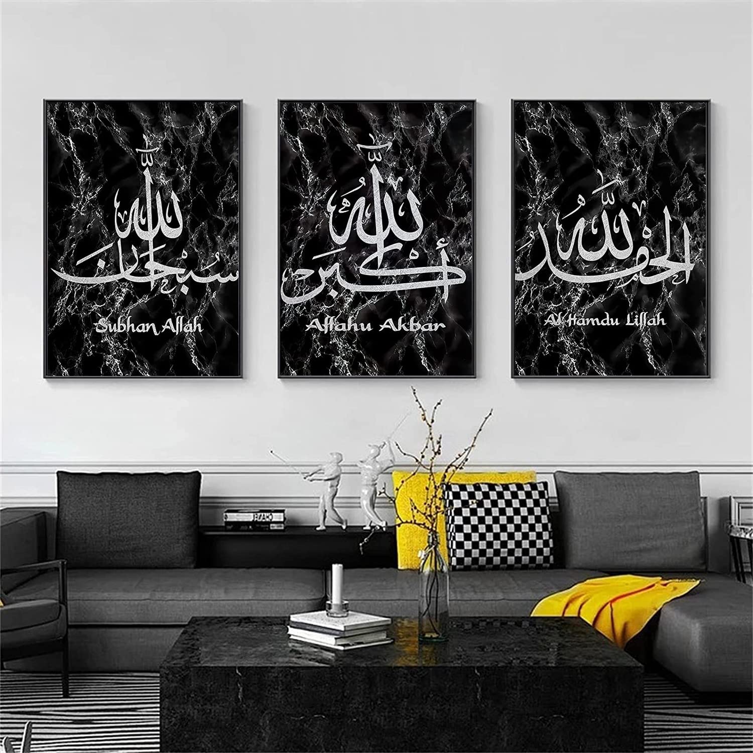 LPFNSF Islamic Arabic Calligraphy Pictures, Islamic Allah Quotes Art Decorative Paintings, Living Room, Bedroom, Dining Room Printed Decorative Posters, Frameless (Style 2, 50x70cm*3)