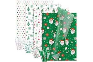 Larcenciel Christmas Tissue Paper, 60 Sheets Vintage Green and Red Tissue Paper for Gift Bags Gift Wrap Crafts Packaging, San
