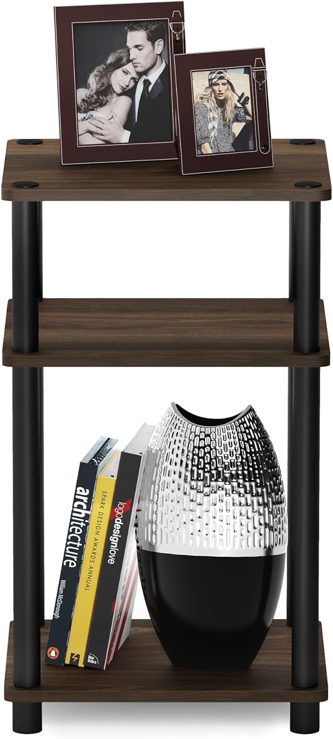 FURINNO Just 3-Tier End Table, 1-Pack, Columbia Walnut/Black: Furniture & Decor
