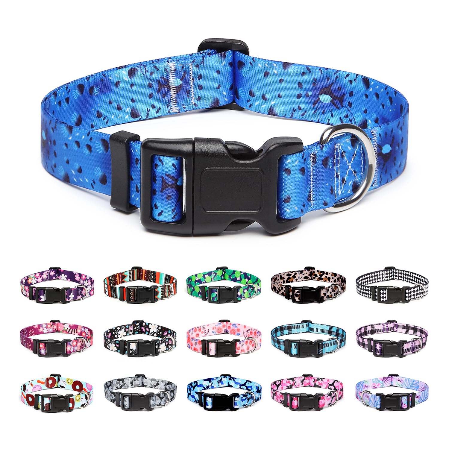 Mercano Adjustable Dog Collar - Special Design Patterns, Soft Nylon Comfortable Durable Pet Collar for Small Medium Large Dogs (L, Blue Ocean)
