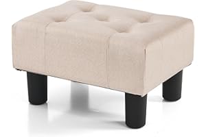 BRIAN & DANY Small Foot Stool, Linen Foot Stools with Legs, Stable Small Footstool for Living Room, Beige