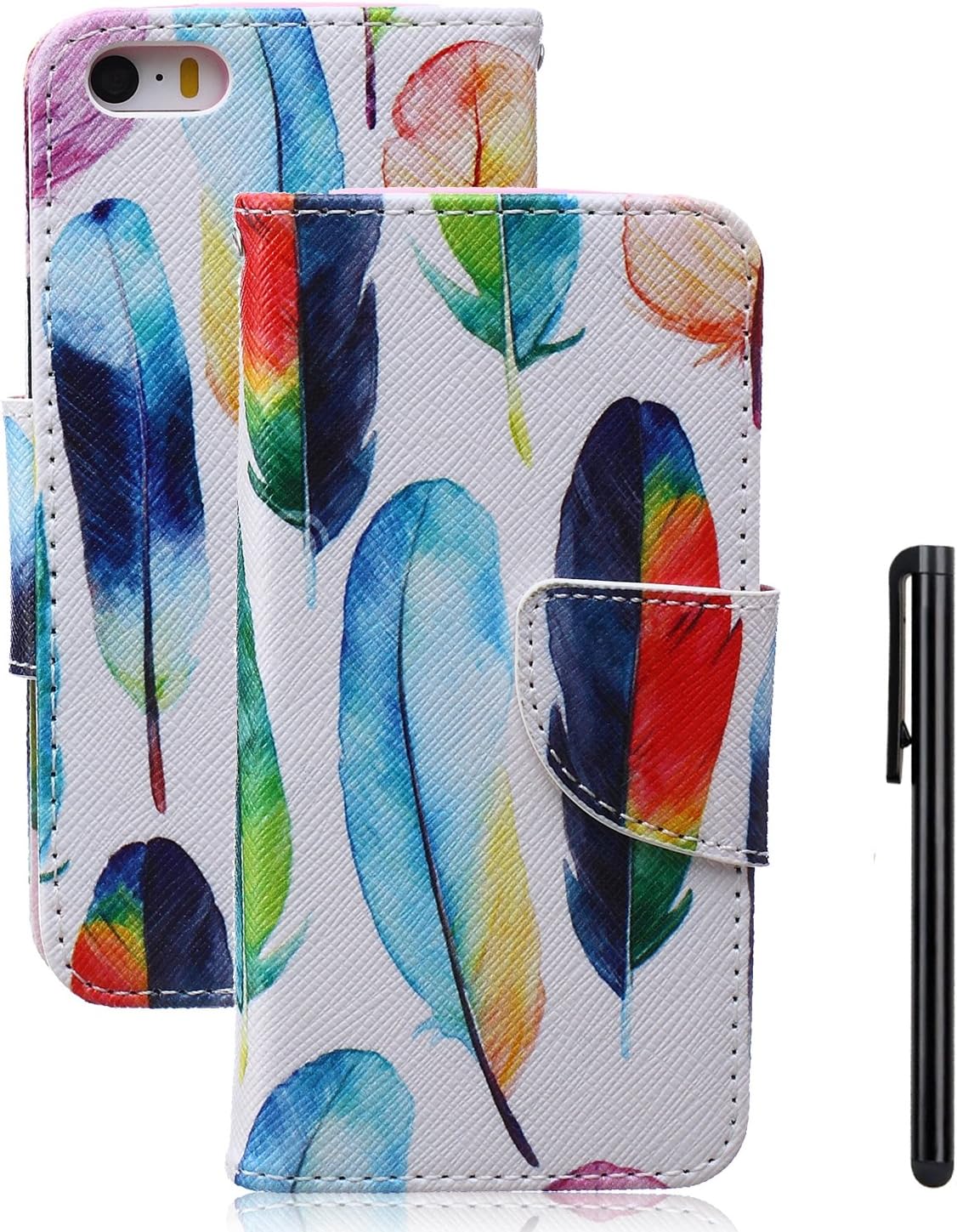 iPhone SE case,iPhone 5S Flip Wallet Case,Tebeyy Premium Flower Animal Cartoon Pattern PU Leather Wallet Case Cover Pouch [Magnetic Closure] with Card Slots for Apple iPhone SE/5S/5,Kickstand,Credit Card Holder,Book Style Flip Wallet with Screen Protector&Stylus