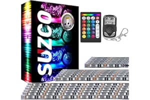 SUZCO 【Clear Stock】 18-Pack Motorcycle LED Underglow Lighting Kits with APP/RF/IR, Under Glow Neon Lamp Light Strips 12V with L&R Turn Signal/Warning/Brake