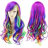 AGPTEK 27.5 Inches Full Long Curly Wavy Rainbow Hair Wig for Costume Cosplay Party Halloween - Harajuku Lolita Style Heat Resistant