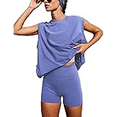 Tiko Miko Womens Workout Sets 2 Piece Outfits Oversized Top with Biker Shorts Active Lounge Sets Tracksuit