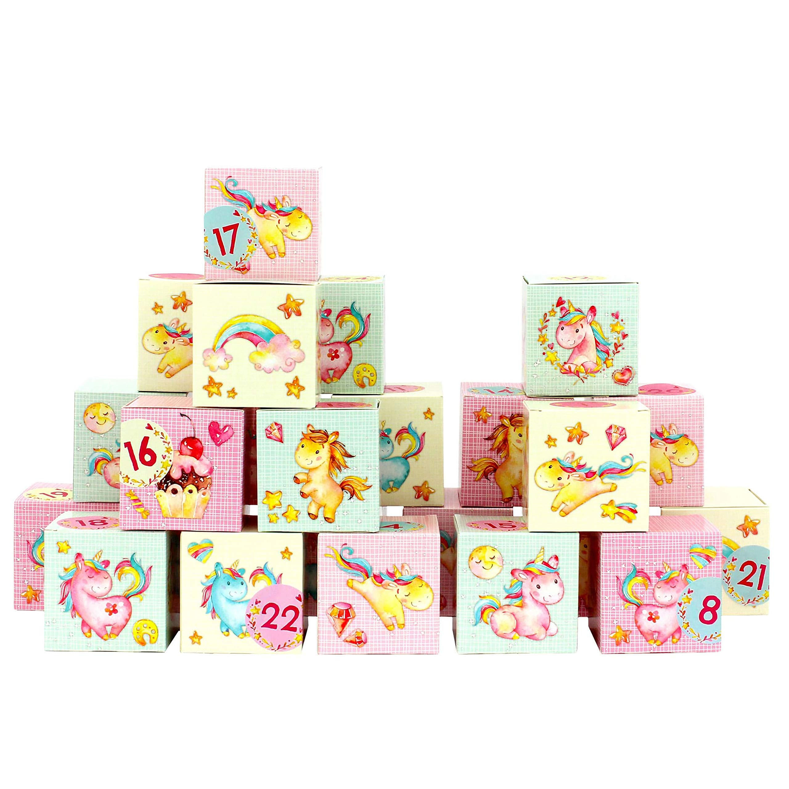 24 Advent calendar boxes - colorful pink unicorns design - for you to craft for yourself - Christmas 2018