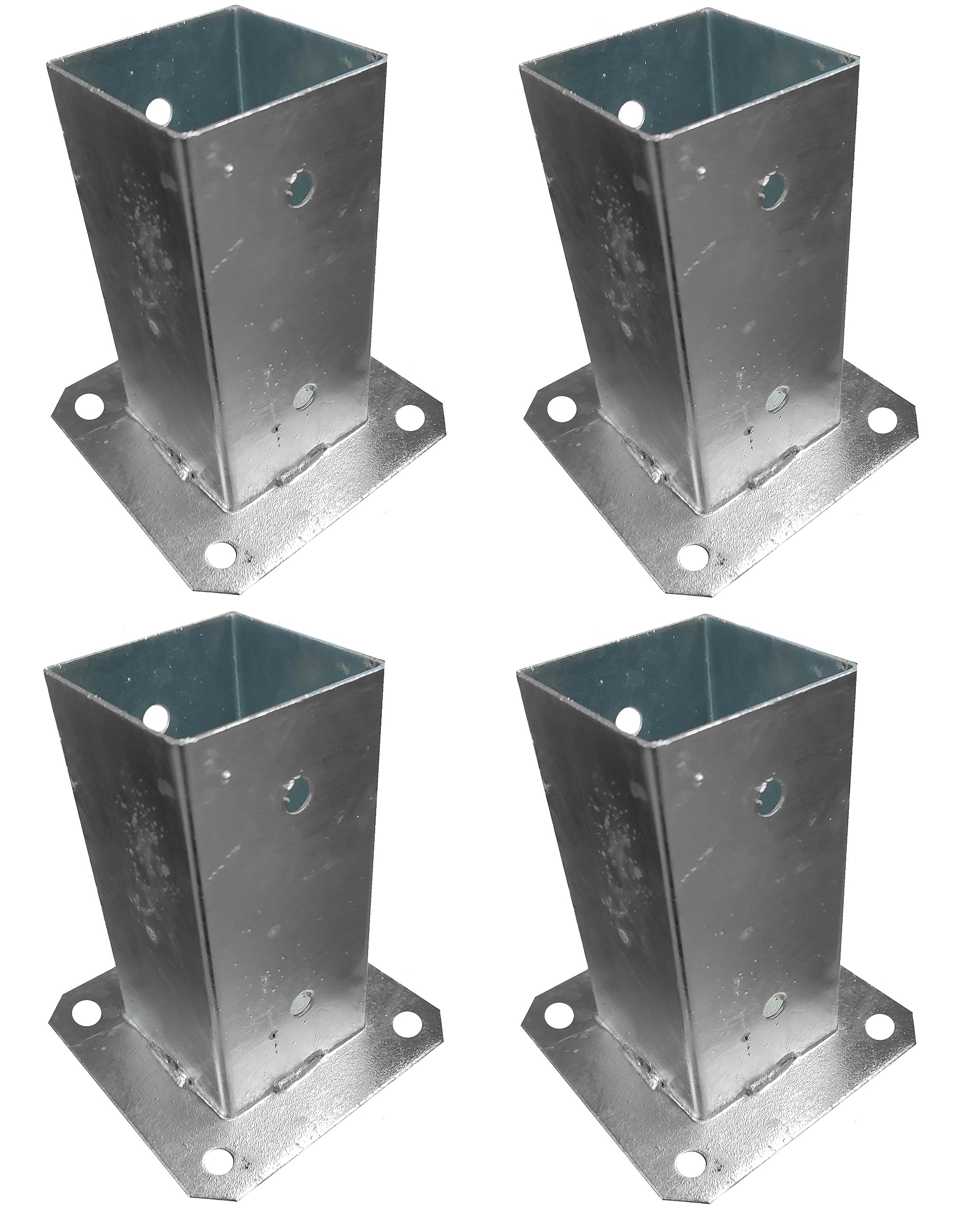 4x Fence Post Support Bolt Down Square Bracket Posts Heavy Duty Hot-Dip Galvanised Foot Base Post Garden Holder Size: 2.75" x 2.75" (70mm x 70mm)
