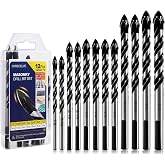 DYRECELVE 12-Piece Masonry Drill Bit Set and Concrete Drill Bit Set | Carbide Tile Drill Bits and Brick Drill Bit, 7 Sizes 1/8 to 1/2 Inch for Cement, Ceramic, Glass, Wood and Plastic