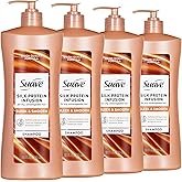 Suave Silk Protein Smooth & Sleek Shampoo for Dry, Unmanageable Hair, Anti-Humidity + 48HR Frizz Control, Enhances Shine, 28 FL OZ Pump, 4 Count