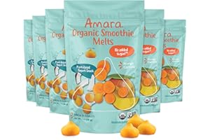 Amara Smoothie Melts - Mango Carrot - Baby Snacks Made With Fruits and Vegetables - Healthy Toddler Snacks For Your Kids Lunch Box - Organic Plant Based Yogurt Melts - 6 Resealable Bags