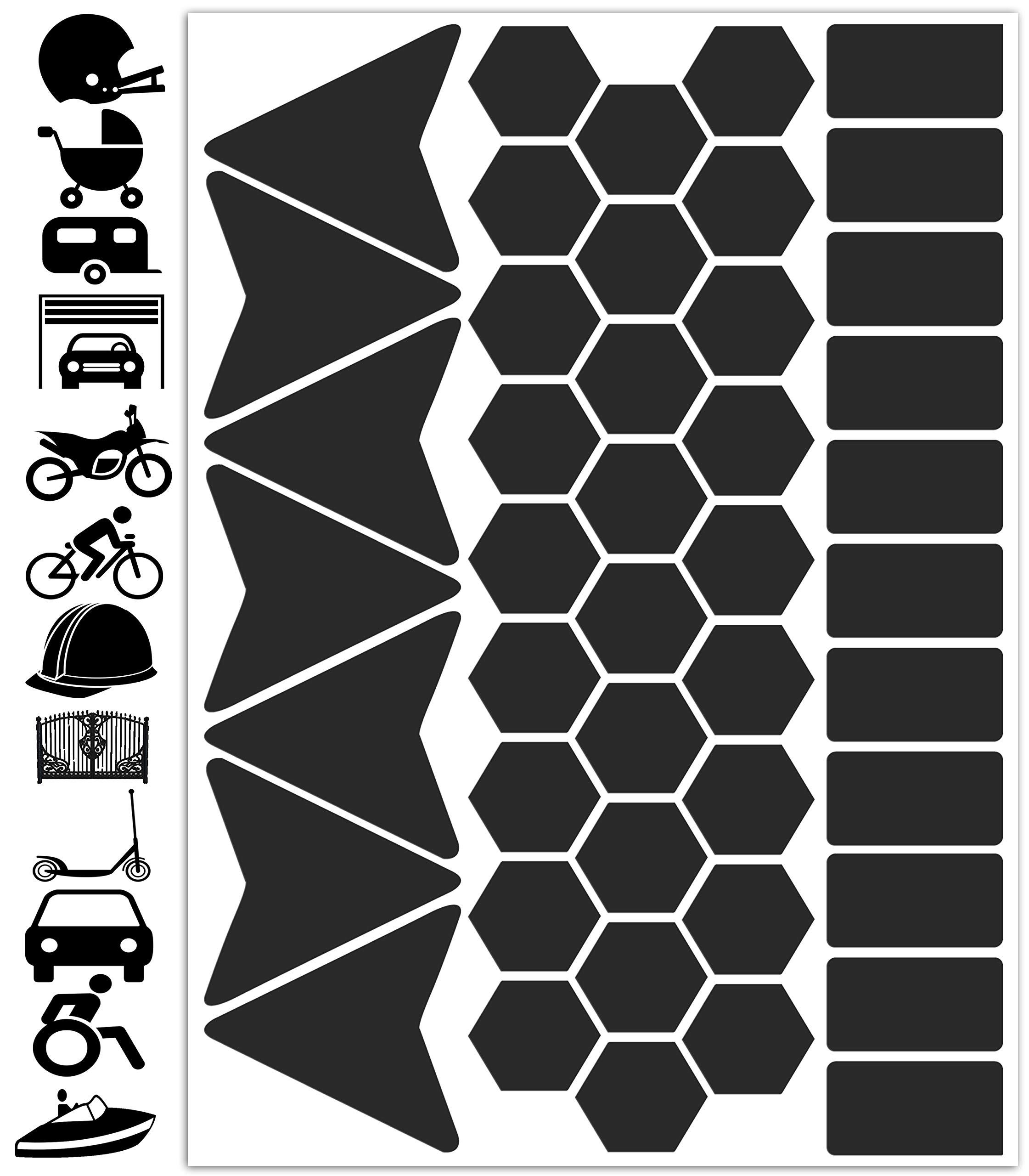 Biomar Labs Black Reflective Stickers Set – Self Adhesive Helmet Bike Car Decals, Waterproof and UV Resistant (45 Pieces D 47)