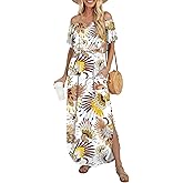 LILBETTER Womens Off The Shoulder Ruffle Party Dresses Side Split Beach Maxi Dress