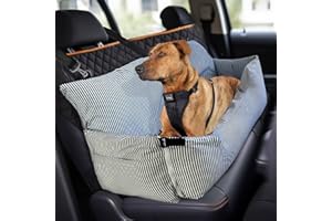 BNCKTRD Large Dog Car Seat Under 100 lbs Dogs Funny Fuzzy Booster Car Seat Bed for Large Dogs Multifunctional Design for Home and Travel with Waterproof Pet Mat and Side Pockets, Navy Blue Stripes