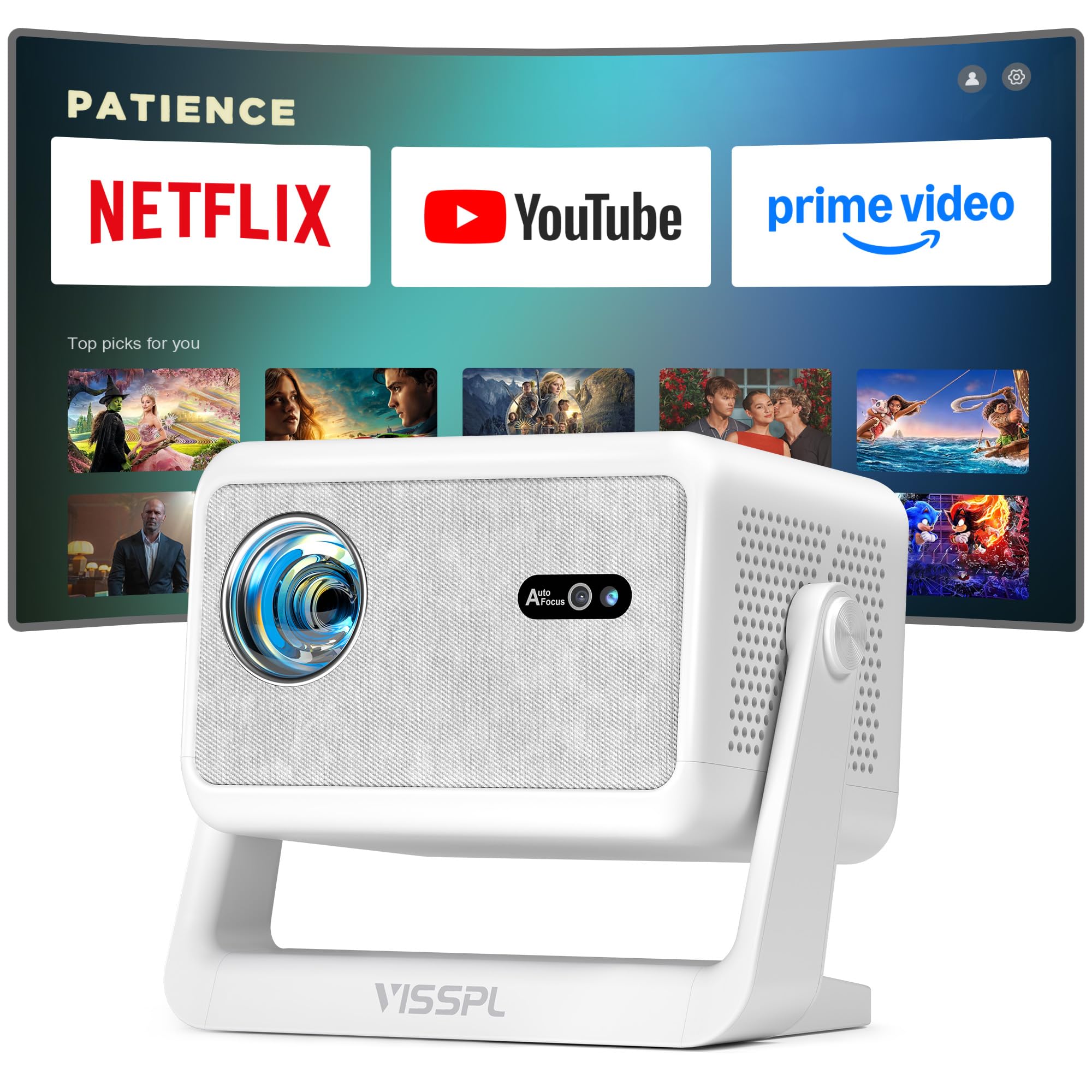 Smart Mini Beamer[Netflix Offiziell ＆ Autofokus / 6D Trapezkorrektur ] 27000L WiFi6 Bluetooth Beamer Klein Full HD 1080P, VISSPL Unterstützt 4K Video Projector,Handy Projektor für Heimkino/Outdoor