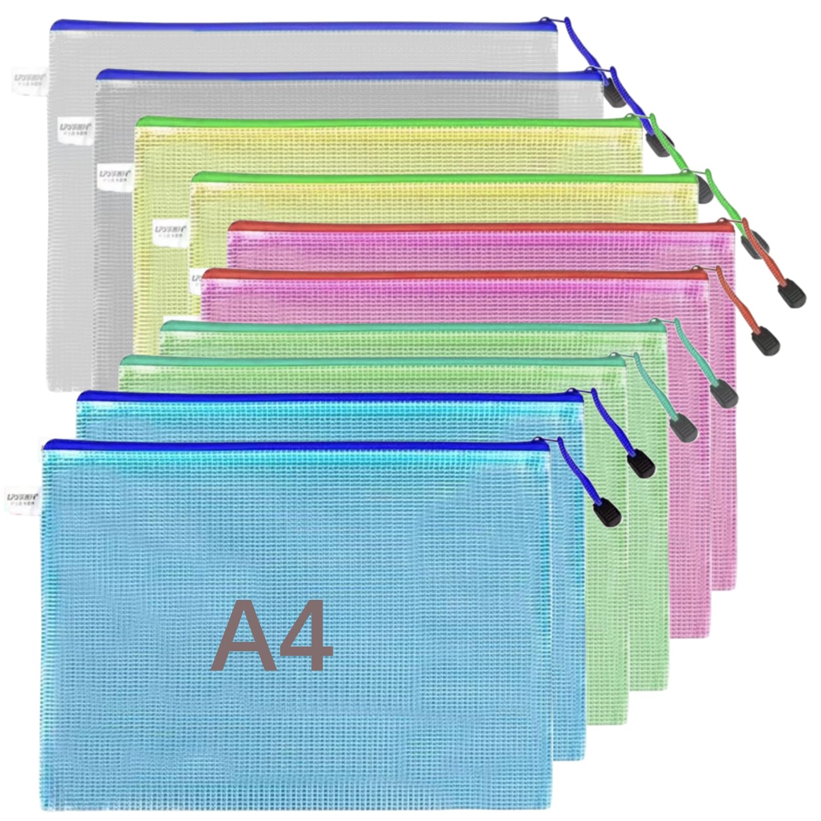 ATB-Foger 10 Pack Mesh Zipper Pouch Document Bag a4 Waterproof Plastic Folders A4 Zip Wallet Zipper Bags for School Office Homework Travel Storage Bags(10 Colors)