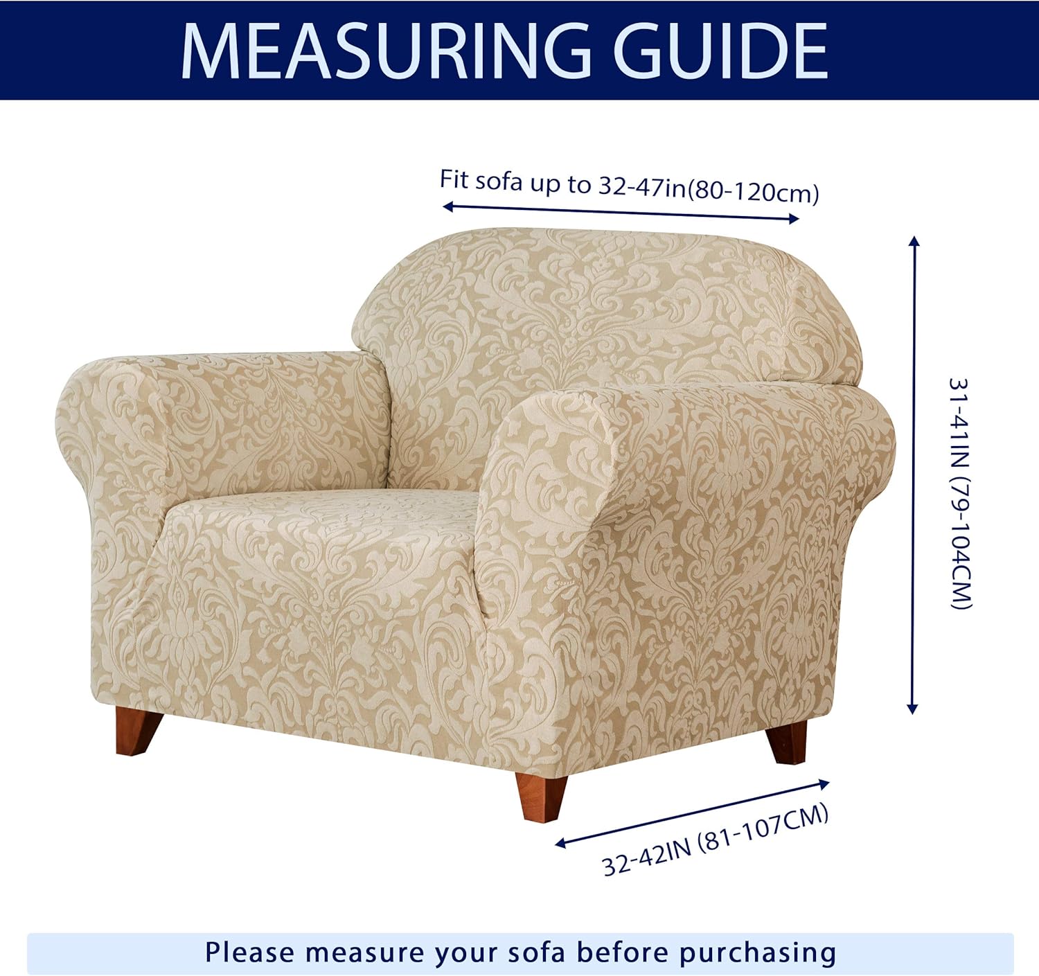 subrtex Sofa Slipcover 1-Piece Jacquard Damask Couch Cover High Stretch Furniture Protector for Armchair in Living Room for Kids, Pets(Small,Linen): Home & Kitchen