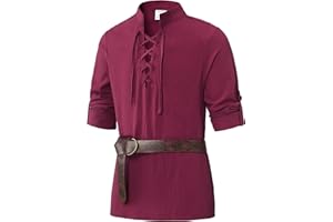 Lainvenor Boys Long Sleeve Cotton Lace up Shirts for Renaissance Pirate Viking Medieval Costume Without Belt