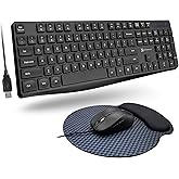 X9 USB Keyboard and Mouse Combo - Mouse Pad Included - Ergonomic Full-Sized Wired Keyboard and Mouse Combo - 104 Keys Compute