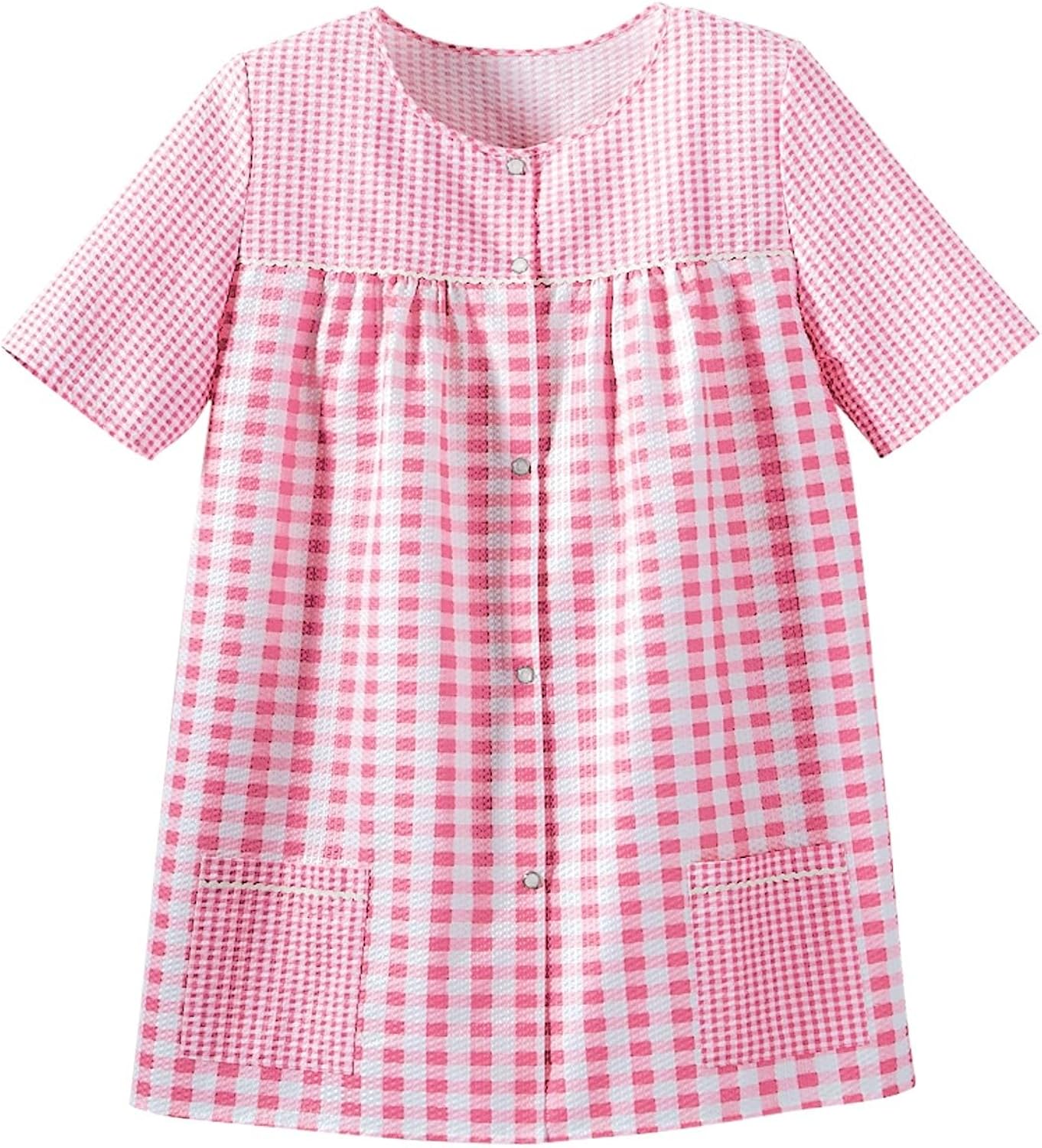 Ezi Women's Snap Front Short Sleeve Gingham Shift