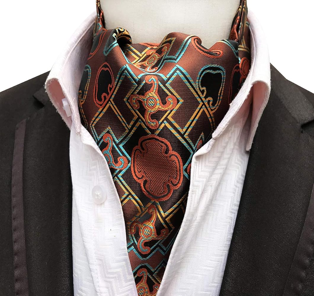 Mendeng Men S Brown Floral Paisley Jacquard Silk Cravat Necktie Scarf Ascot Ties At Amazon Men S Clothing Store