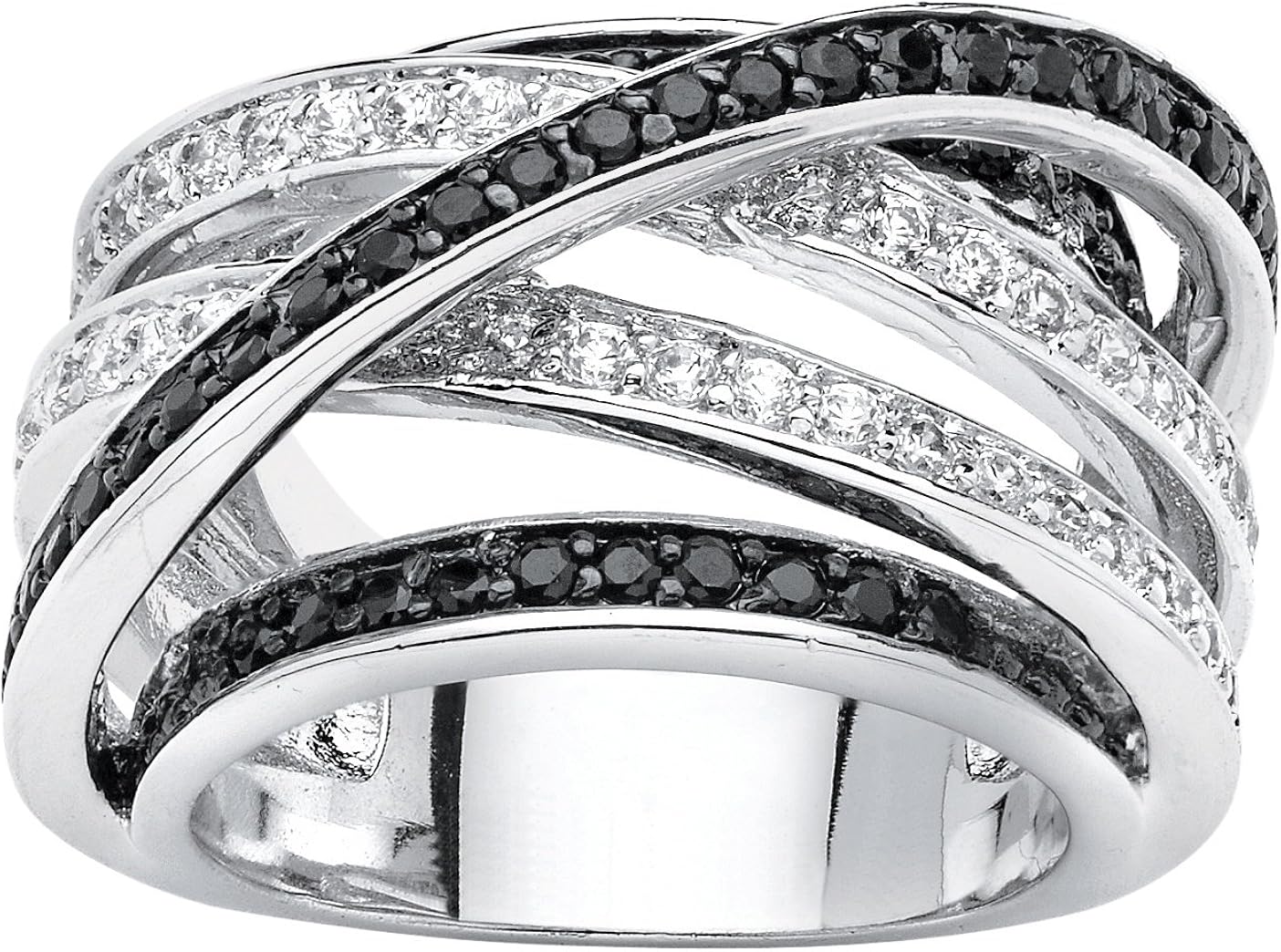 Seta Jewelry Silvertone Round Black and White Cubic