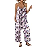 Ekouaer Wide Leg Jumpsuits for Women Casual Overalls Sleeveless Vacation Outfits One Piece Boho Printed Romper with Pocket