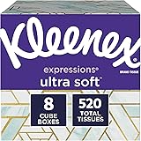 Kleenex Expressions Ultra Soft Facial Tissues, 8 Cube Boxes, 65 Tissues per Box (520 Tissues Total)