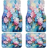 Cute Art Print Flower Car Floor Mats-Double Layer Thick Fabric Front Mats with Non-Slip Rubber Backing–Stylish & Durable Automotive Car mats Liners for SUV/Sedan–Easy Clean, Decor Fits Most Vehicles