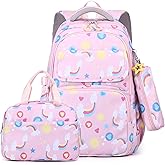 Mfikaryi Kids Backpacks for Girls Rainbow BookBag Set Teens School Backpack with Lunch Box