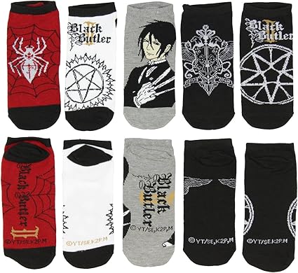 Amazon Com Black Butler Anime No Show Socks 5 Pair Ciel Demon