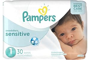 Pampers Swaddlers Sensitive Disposable Diapers Newborn Size 1 (8-14 lb), 30 Count, JUMBO