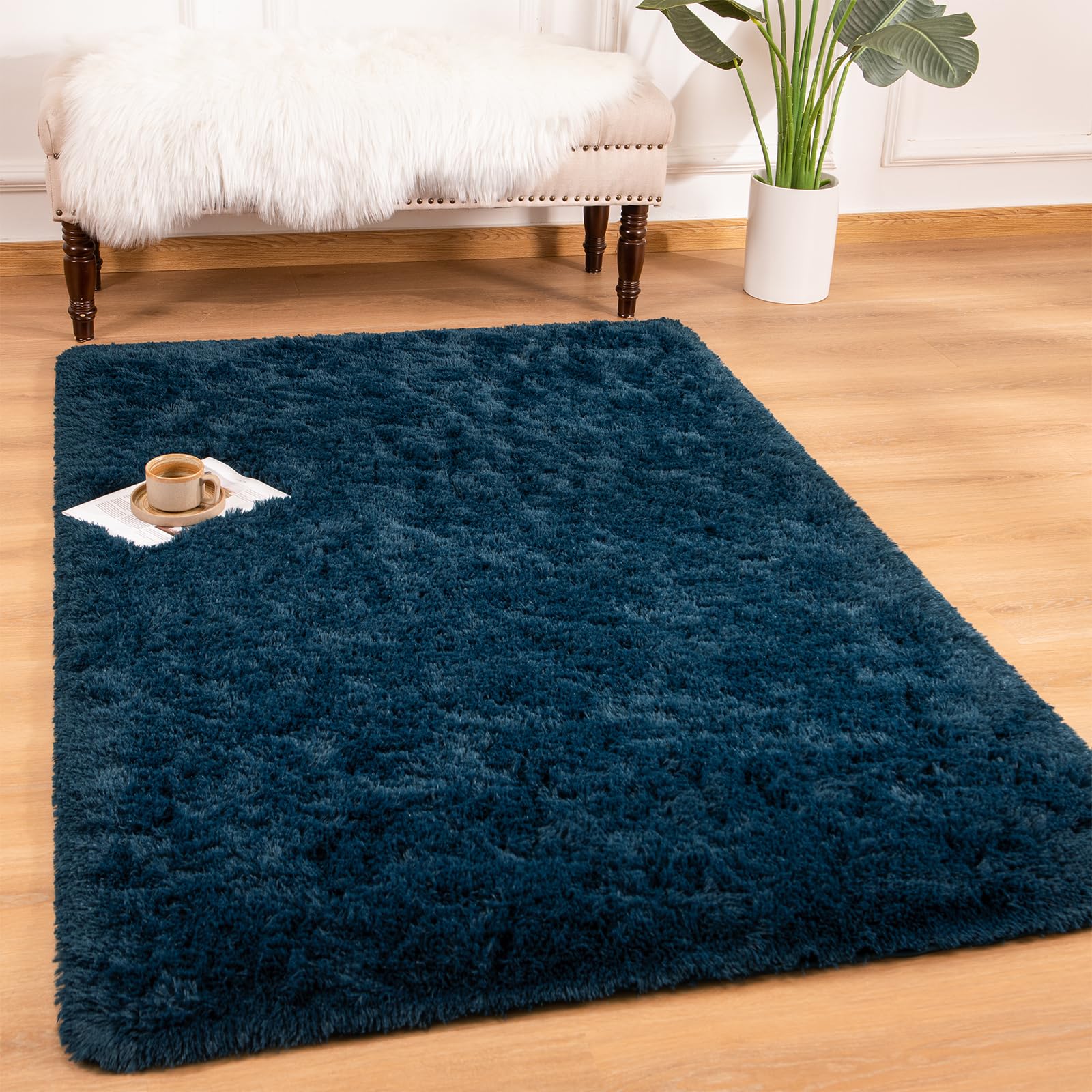 Photo 1 of Andecor Soft Fluffy Bedroom Rugs, 3 x 5 Feet Indoor Shaggy Plush Area Rug for Boys Girls Kids Baby College Dorm Living Room Home Decor Floor Carpet, Navy Blue
