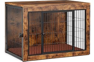 GUNJI Dog Crate Furniture, Indoor Dog Kennel with Double Doors, Side End Table Dog Cage, Pet House for Small/Medium/Large Dog, Easy Assemble (Rustic Brown, S(27.2’’x 20’’x23.6’’))