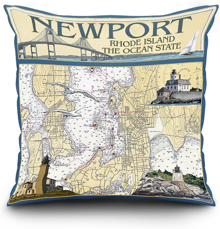 Amazon ニューポート ロードアイランド州nautical Chart 18 X 18 Pillow Full Art Border Lant 3p Pw Sq 18x18 キッチン用品 オンライン通販