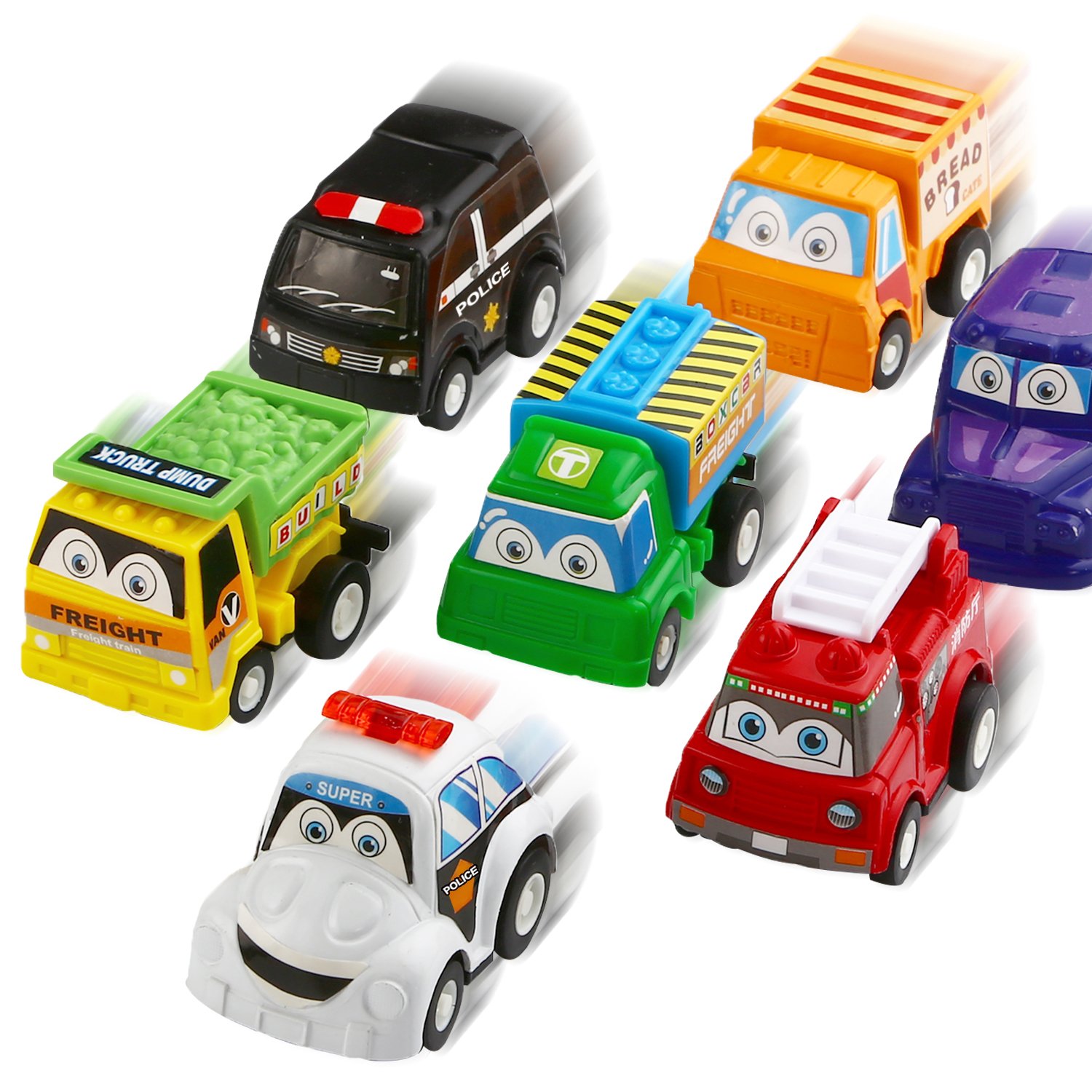 Funcorn Toys Pull Back Car, 12 Pack Assorted Mini Plastic Vehicle Set