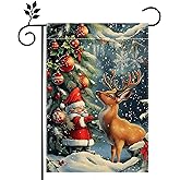 Winter Gnome Garden Flag for Outside Christmas Reindeer Snowflake Welcome Yard Flag 12x18 Inch Double Sided Burlap Holiday Farmhouse Outdoor Flag Home Decoration