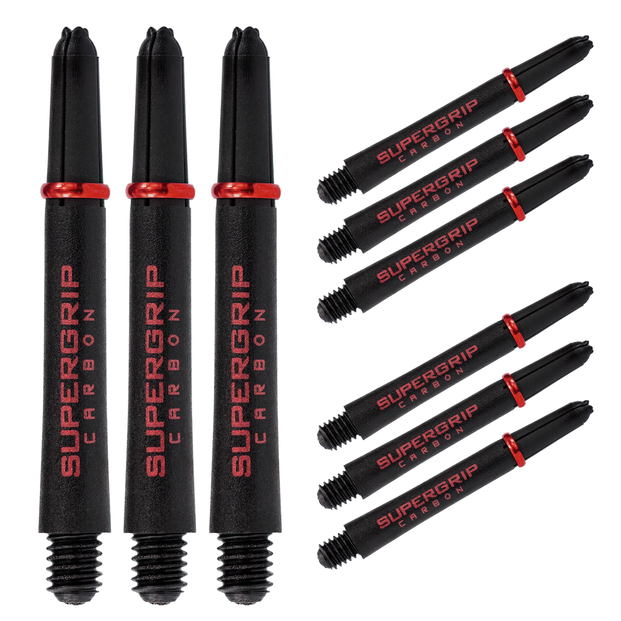Harrows Darts 3 x Sets of SuperGrip Carbon Dart Stems - 9 Dart Shafts in Total - Available in 3 sizes - Tough Carbon Composite - Midi Red