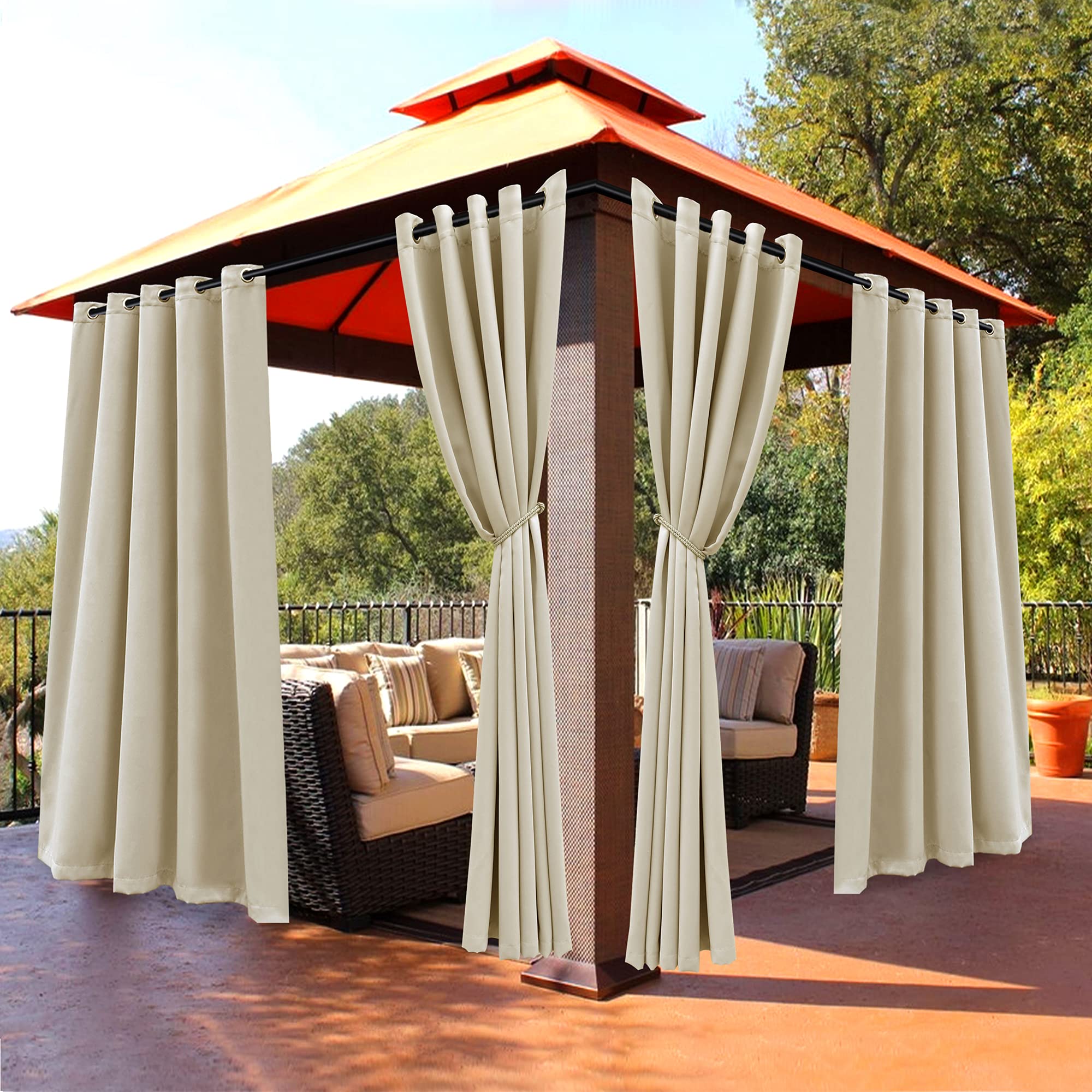 BONZER Waterproof Outdoor Curtains for Patio Gazebo Pergola Balcony - Thermal Insulated Sunlight Blocking Grommet Blackout Curtains for Bedroom Living Room,1 Panel, 70W x 120L inch, Cream