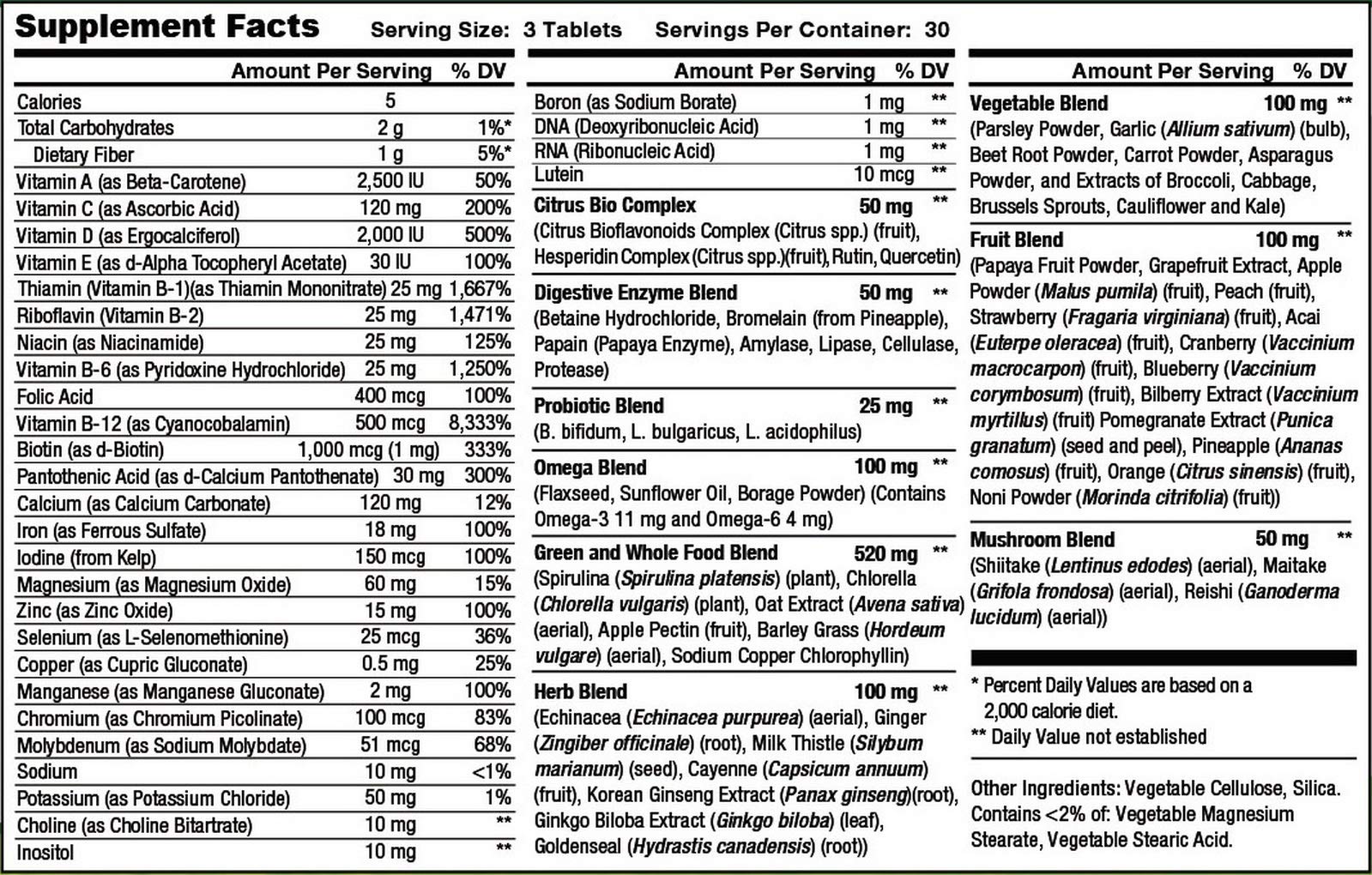 Bio Naturals Whole Foods Multivitamin For Men & Women with 100+ Nutrients - Vitamins A B C D E, Minerals, Herbs, Omega 3, Probiotics, Organic Extracts - No GMOs, No Gluten, 100% Vegan - 90 Count