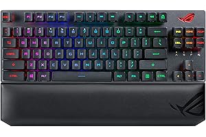 ASUS ROG Strix Scope RX TKL Wireless Deluxe, 80% Gaming Keyboard, Tri-Mode connectivity (2.4GHz RF, Bluetooth, Wired), ROG RX Blue Optical Mechanical Switches, PBT Keycaps, RGB, Wrist Rest, Black