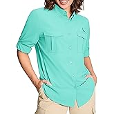 MAGCOMSEN Women's UPF 50+ Long Sleeve Fishing Shirts UV Sun Protection Quick Dry Button Down Safari Hiking Travel Shirts