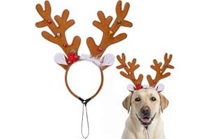 KORVISHOW Dog Reindeer Antlers Costume Headband, Adjustable Christmas Dog Christmas Deer Antler Headwear with Elastic Band, Dogs Elk Deer Outfits Hat for Small Medium Large Dogs Cats Xmas Hair Accessories Gifts