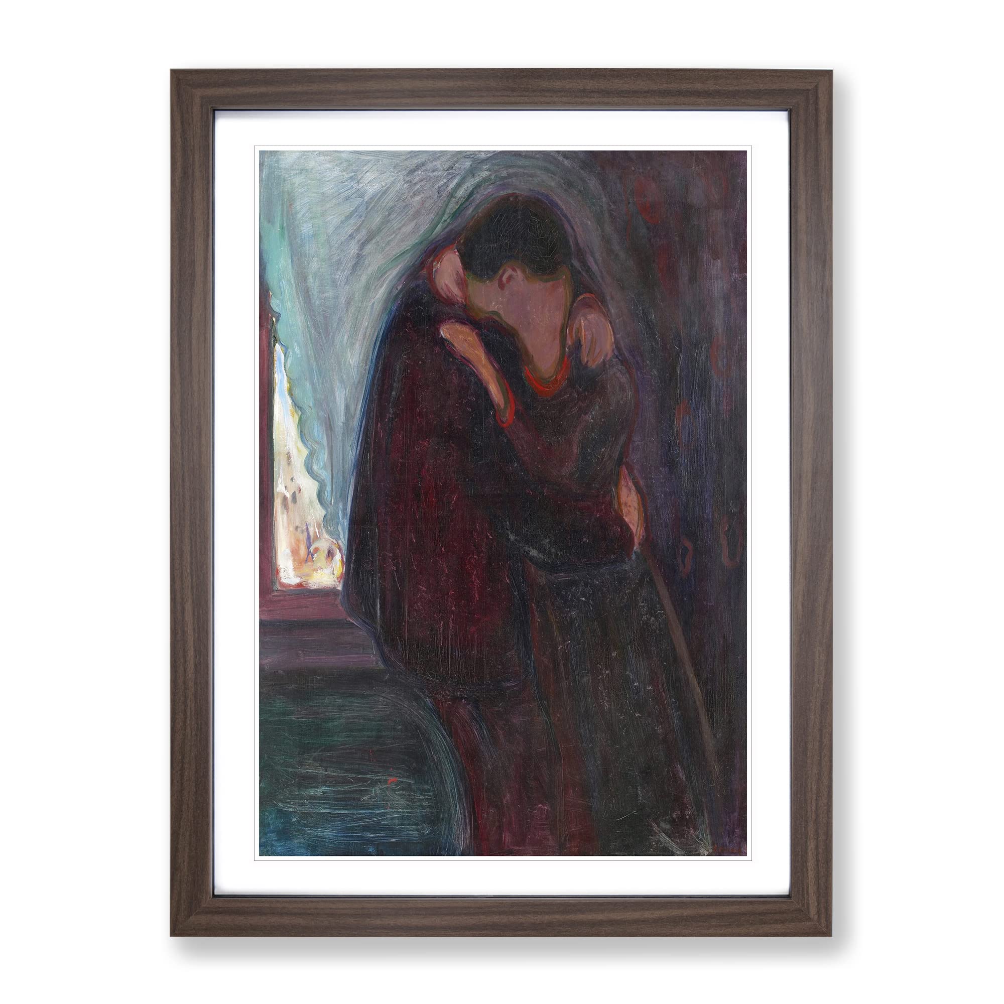 The Kiss Vol.3 By Edvard Munch Classic Painting Framed Wall Art Print, Ready to Hang Picture for Living Room Bedroom Home Office Décor, Walnut A3 (34 x 46 cm)