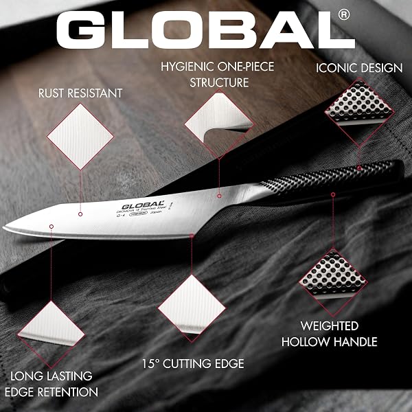 GLOBAL 5 INCH CHEF’S UTILITY KNIFE – LIGHTWEIGHT JAPANESE STAINLESS STEEL, RAZOR-SHARP EDGE, MADE IN JAPAN, GS-3