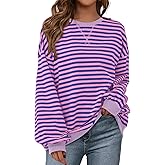 BTFBM Womens Oversized Striped Sweatshirt 2026 Spring Crewneck Long Sleeve Pullover Top Casual Y2K Clothes Workout Shirt