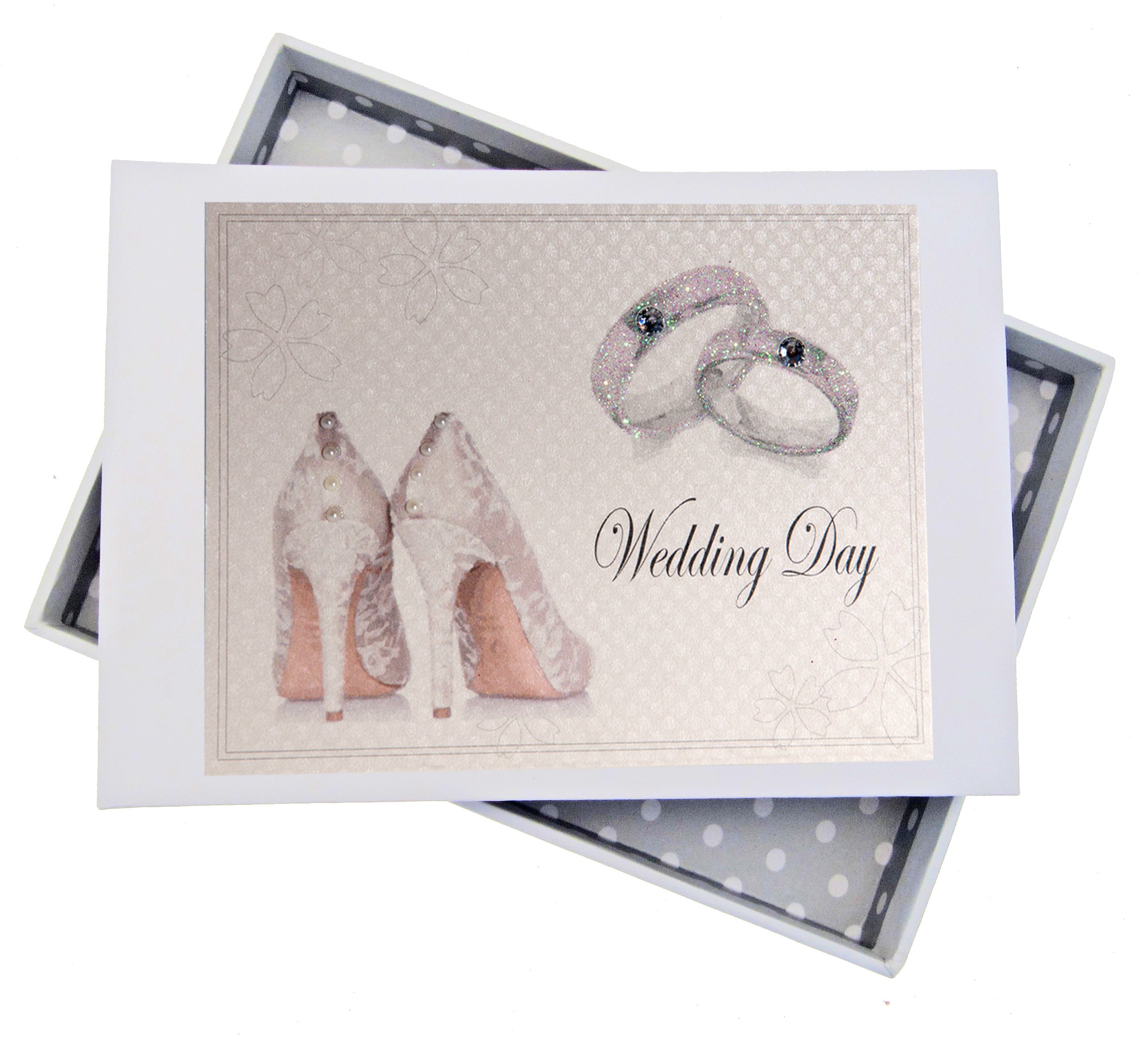 White Cotton Cards Day, Mini Photo Album, Shoes and Wedding Rings design, Board, 12.5 x 17.5 x 2.5 cm